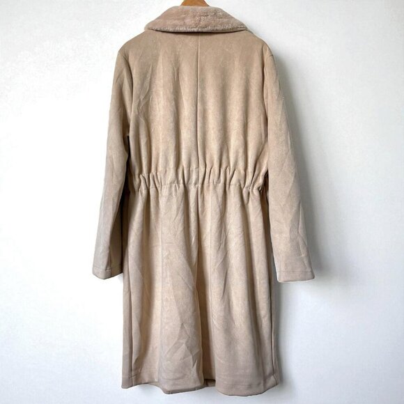 Alice Blue Faux Suede Beige Long Coat with Faux Fur Collar and Belt Womens XL - Picture 12 of 14
